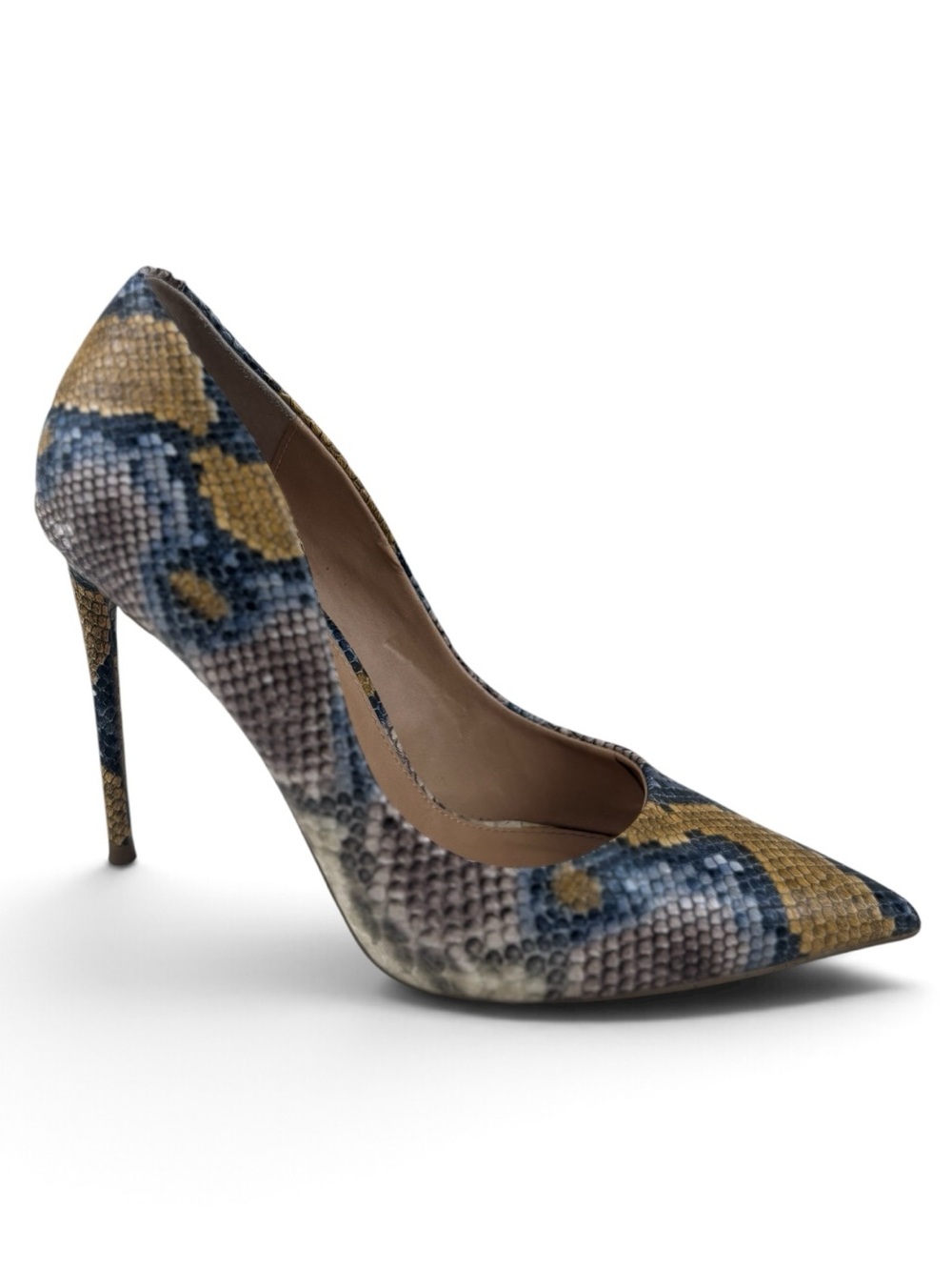Steve Madden Vala Blue & Tan Snake-Print Pointed Stiletto Pumps Womens Size 9